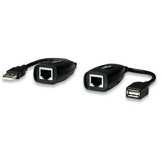 Cablu prelungitor USB Manhattan prin cablu retea RJ45, Negru