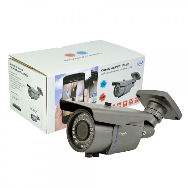Camera de supraveghere IP1MP, 720p cu IP varifocala 2.8 - 12 mm de exterior, Gri