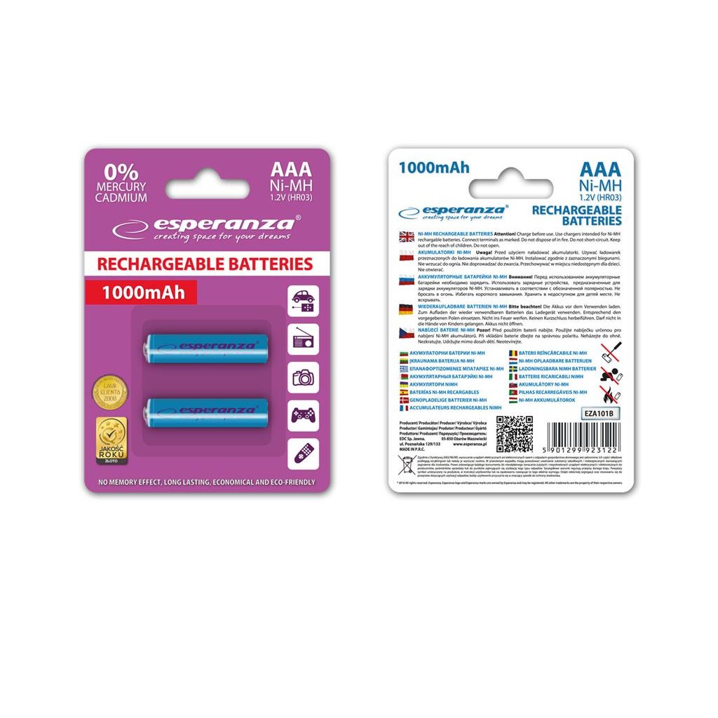 Esperanza EZA101B Baterii reîncărcabile Ni-MH AAA 1000MAH 2PCS.