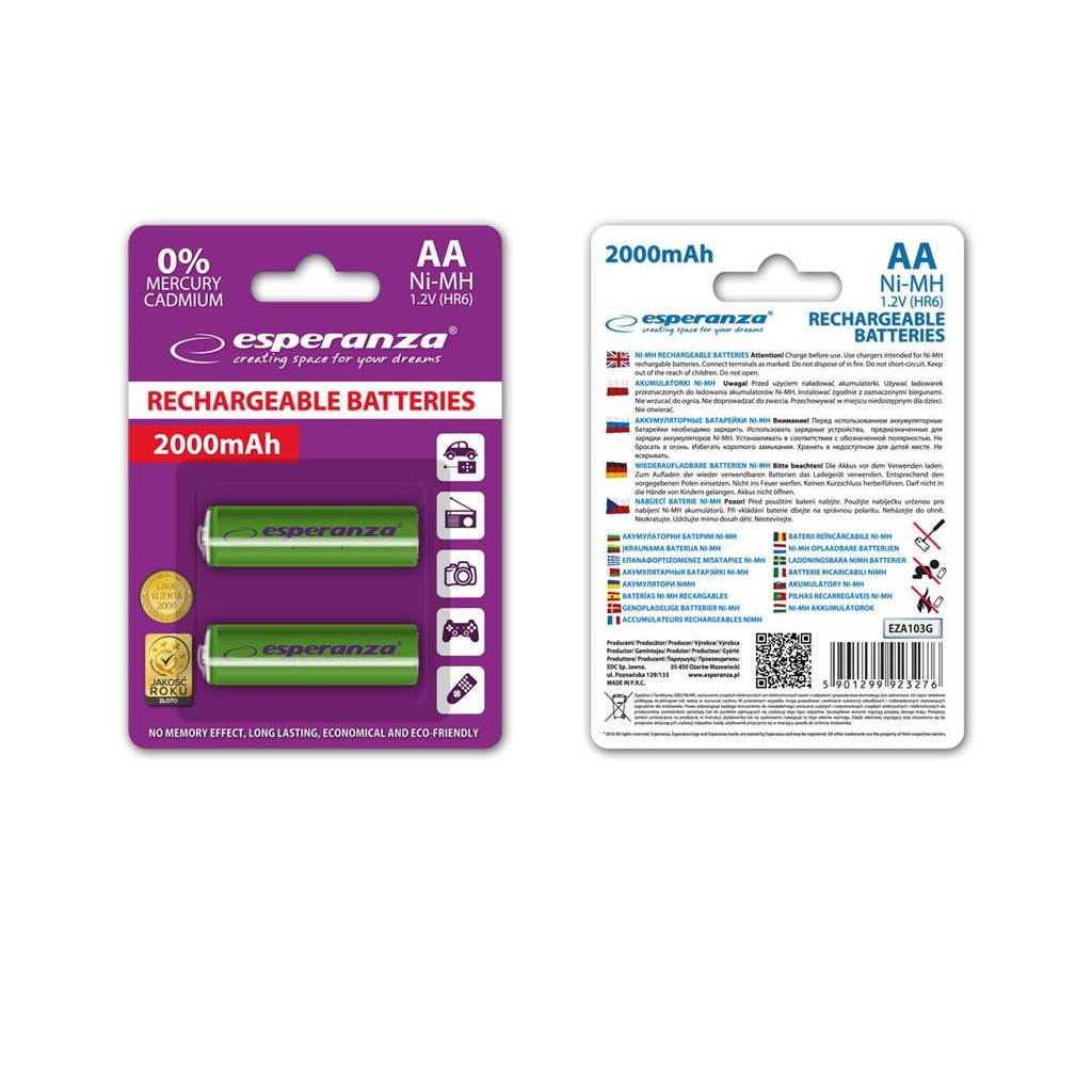 Esperanza EZA103G Baterii reîncărcabile Ni-MH AA 2000MAH x2