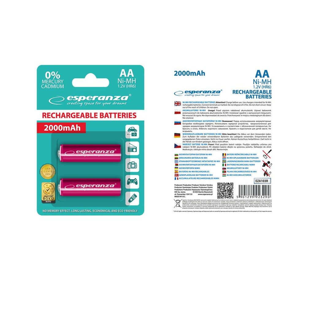 Esperanza EZA103R Baterii reîncărcabile Ni-MH AA 2000MAH x2