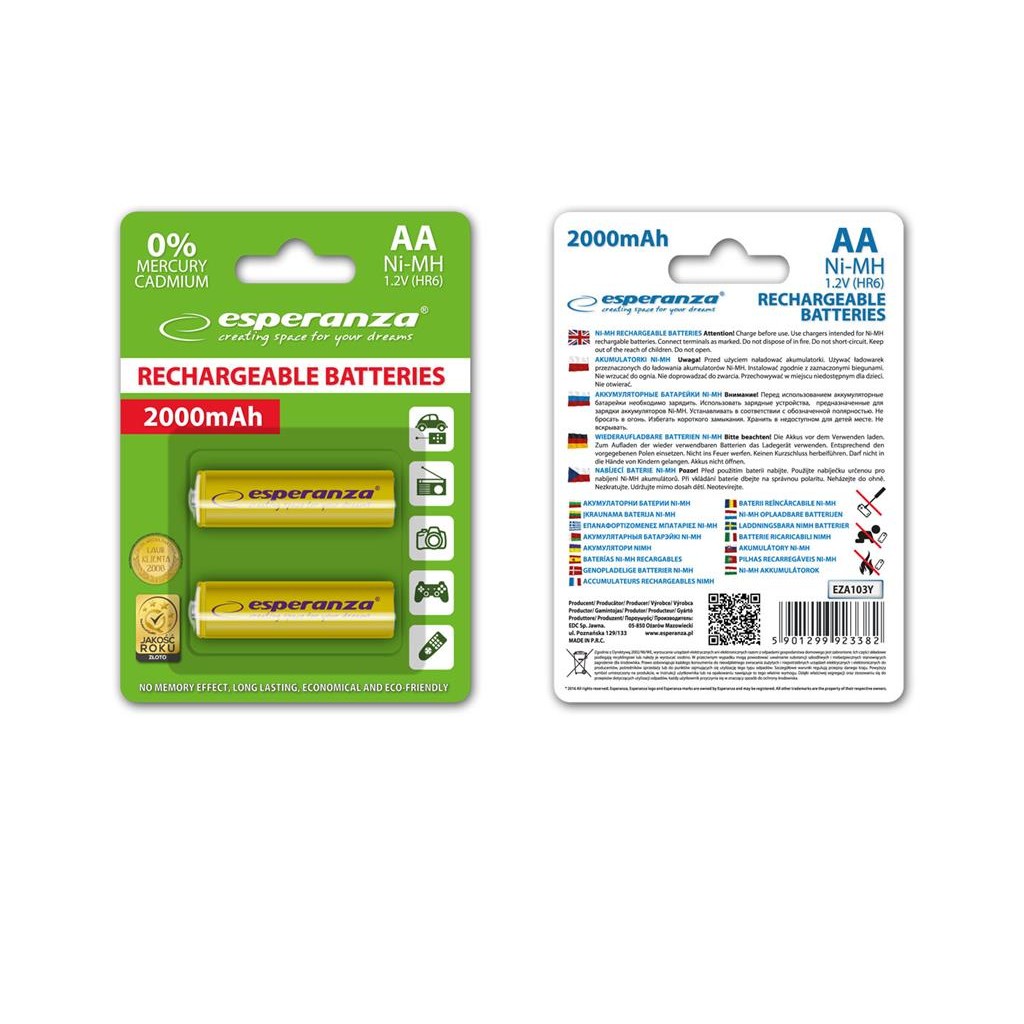 Esperanza EZA103Y Baterii reîncărcabile Ni-MH AA 2000MAH x2