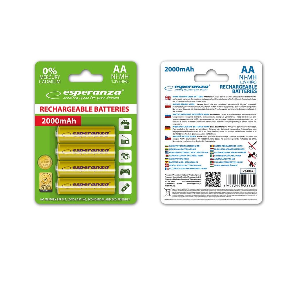 Esperanza EZA104Y Baterii reîncărcabile Ni-MH AA 2000MAH x4