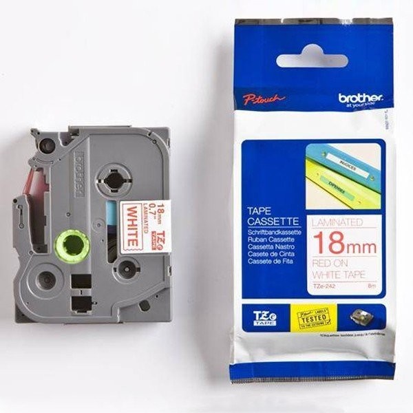 Etichete Brother TZE242 18mm/8m, rosu/alb