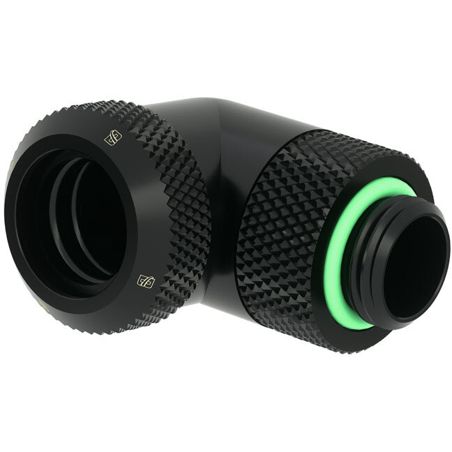 Adaptor Racirea  Apa 90 Grade G1/4inch  Alama Nichelata 14mm Negru