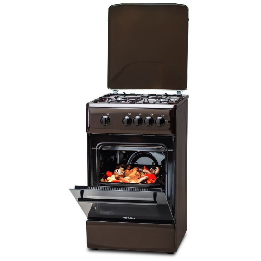 Aragaz Gaz 4 Arzatoare Siguranta Aprindere electrica Capac Metalic 50x60cm Maro Inchis