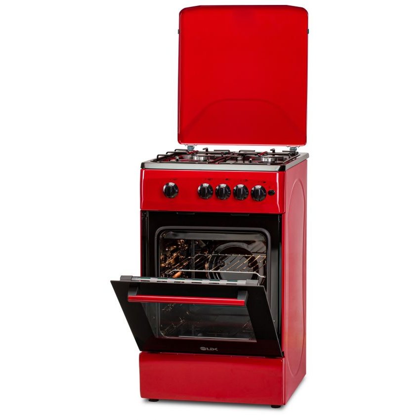 Aragaz Gaz 4 Arzatoare Siguranta Aprindere Electrica Capac Metalic 50x60cm Rosu