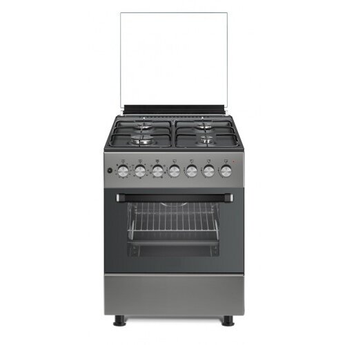 Aragaz Gaz 60cm 4 Arzatoare Grill Electric Rotisor Gratare  Fonta Aprindere Electrica Clasa Energetica A Gri