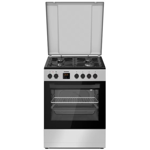 Aragaz Mixt HFSC-S66FDC-BIX Clasa A 4 Arzatoare Gaz Aprindere Electrica Timer Digital Grill Inox