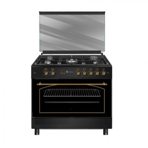 Aragaz rustic 5 arzatoare gaz Rotisor Grill electric Gratare fonta 90x60x80cm Negru