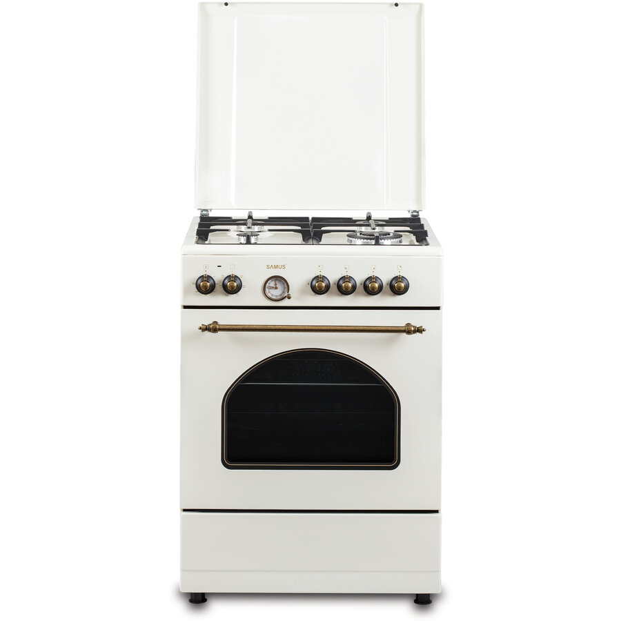 Aragaz SR660EL1CW Design Rustic 4 Arzatoare pe Gaz Cuptor Electric 56L Timer Analogic 60CM Bej