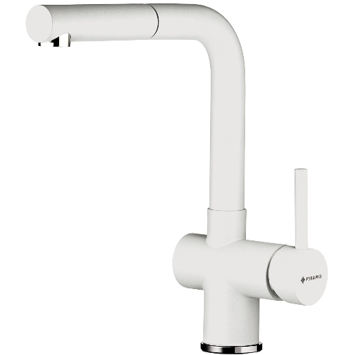 Baterie Bucatarie Capriccio  Monocomanda  Pipa Inalta Dreapta  Cap Extractabil  Aerator  Limitare  Debit  Finisaj Snow