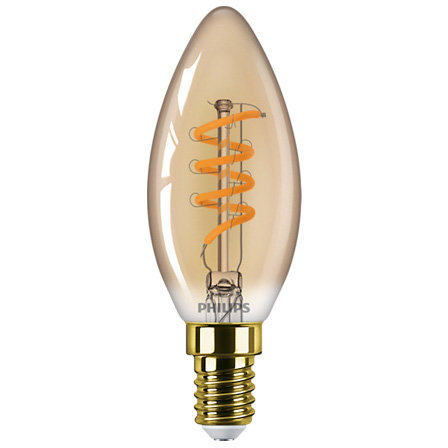 Bec LED vintage Classic B35 intensitate luminosa reglabila E14 2.5W (15W) 136 lumeni lumina calda tip flacara (1800K) Auriu