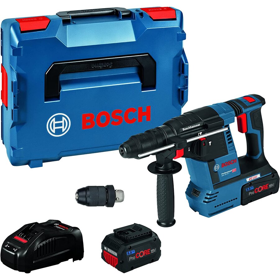 Bosch cordless hammer drill GBH 18V-26 F Professional, 18V (blue/black, 2x battery ProCORE18V 5.5Ah, L-BOXX, dust extraction)