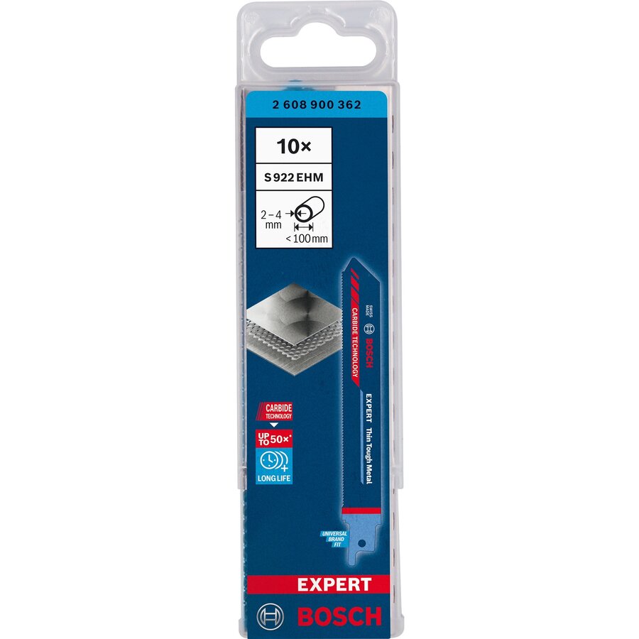 Bosch Expert sabre saw blade 'Thin Tough Metal' S 922 EHM, 10 pieces (length 150 mm)