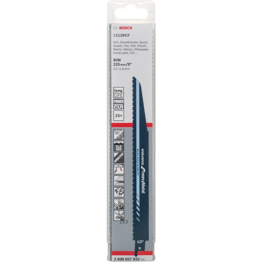 Bosch sabre saw blade S 1130 CF Endurance for Metal, 25 pieces (length 225 mm)