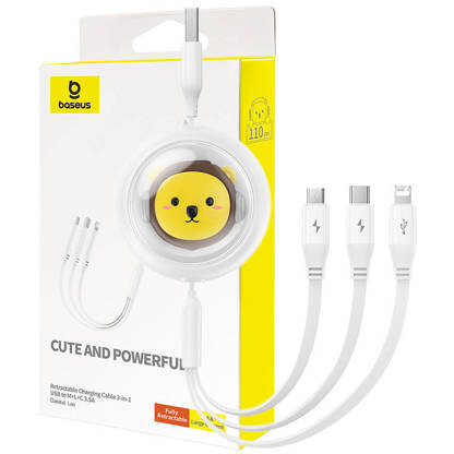 Cablu Date Charging  3w1 USB to USB-C USB-M Lightning 3,5A 1,1m Alb