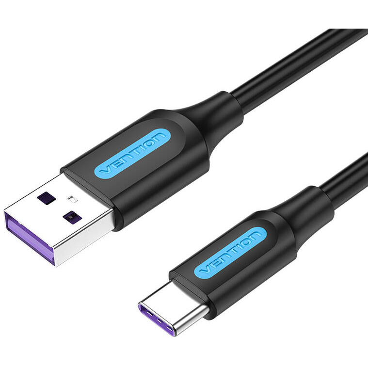 Cablu Date CORBI  USB 2.0 A   USB-C  5A 3m  PVC  Negru