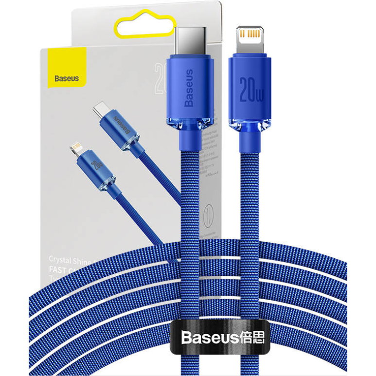 Cablu Date Crystal Shine  USB-C  Lightning  20W PD 2m  Albastru