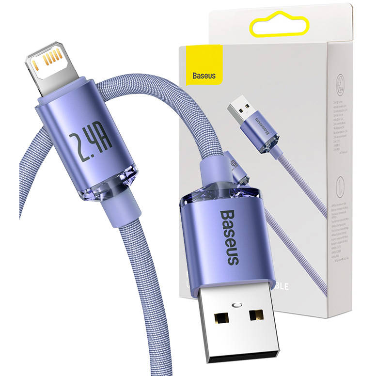 Cablu Date Crystal Shine  USB o Lightning 2.4A 1.2m   Mov