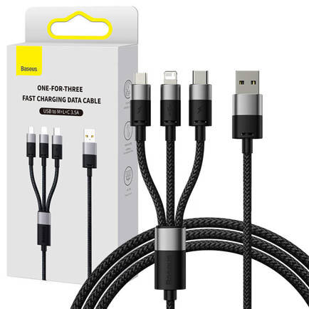 Cablu Date USB M+L+C StarSpeed 3,5A 0,6m Negru