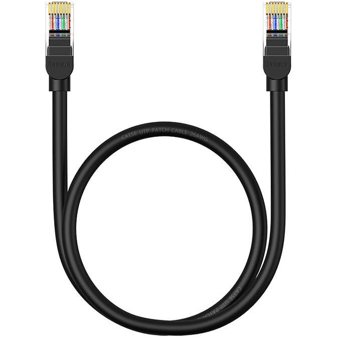 Cablu de date Ethernet, Round, Cat. 5, Mufat 2xRJ45, UTP, Lungime 50 cm, 1Gbps, Negru