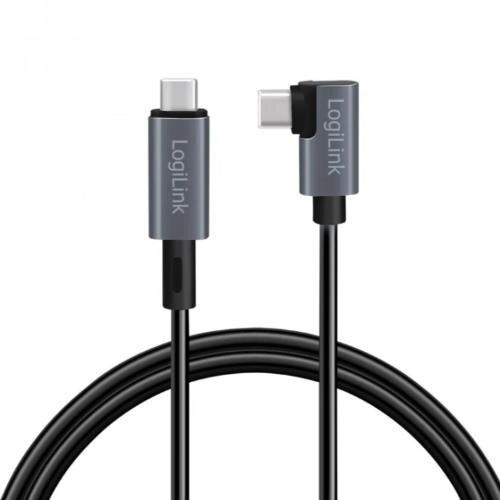 Cablu de Date / Incarcare pentru Smartphone USB 2.0 Type-C (T) la USB 2.0 Type-C (T) la  90 Grade PD 100W 2 x Ecranat Plastic 1M Negru