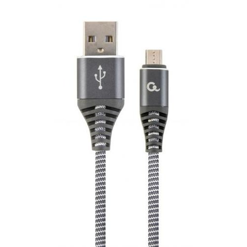 Cablu de date Premium cotton braided USB 2.0 - MicroUSB 2m Grey White