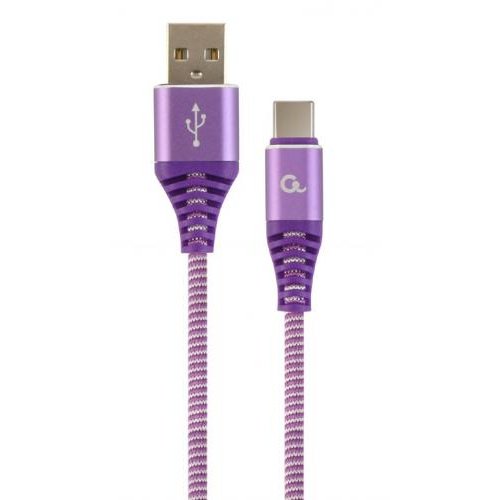 Cablu de date Premium Cotton Braided USB-C - Lightning 2m Purple White