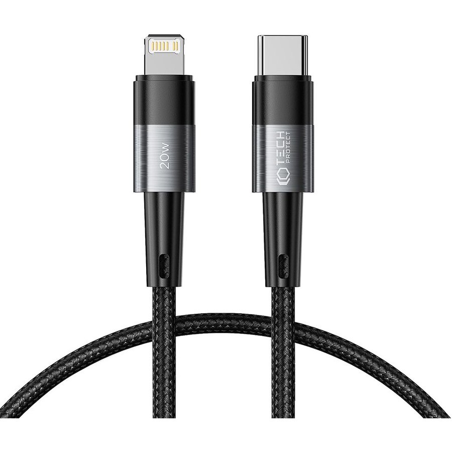 Cablu de date UltraBoost, USB Type-C/Lightning, PD 20W, 3A, 25cm, Gri