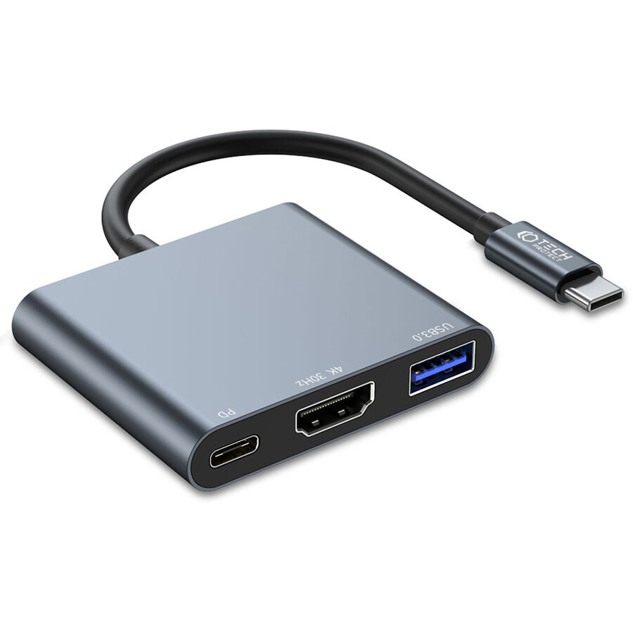 Cablu de date V1, USB Type-C - 1x USB 3.0, 1x USB Type-C, 1x HDMI, Gri