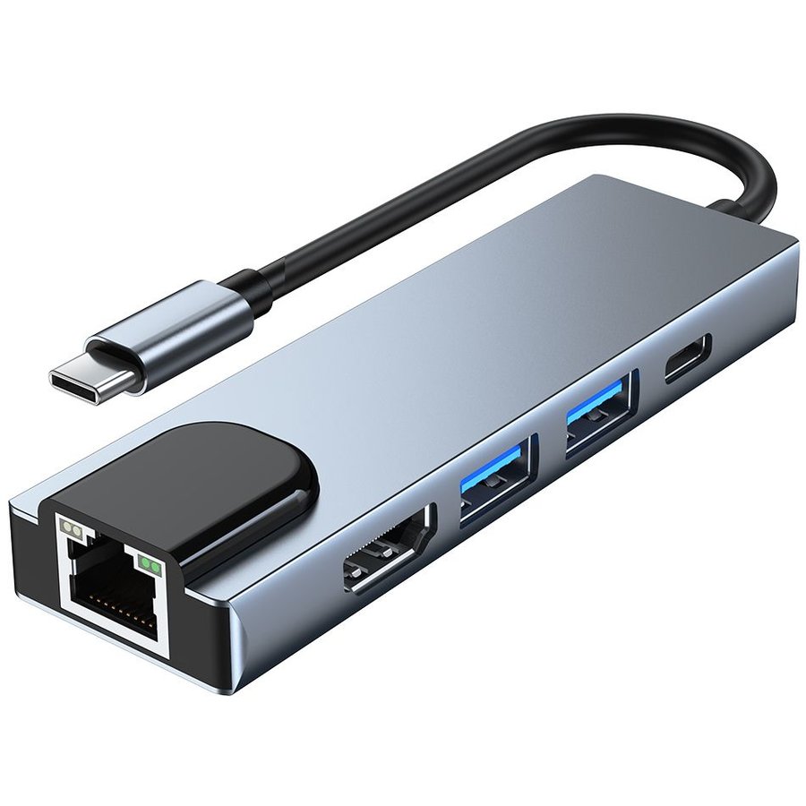 Cablu de date V3 USB Type-C - 2x USB 3.0, 1x USB Type-C, 1x HDMI, 1x RJ45, Gri