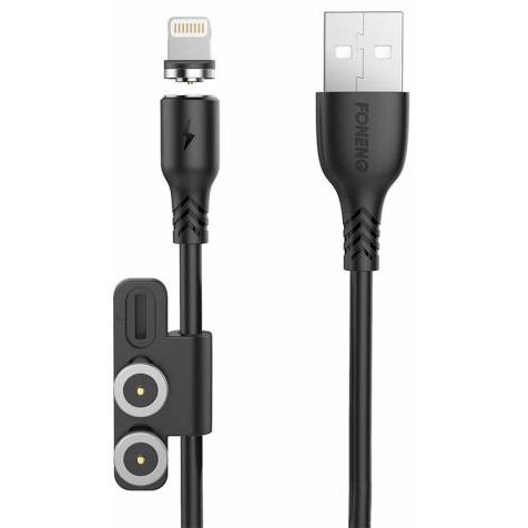 Cablu X62 Magnetic 3in1 USB la USB-C / Lightning / Micro USB Cable 2.4A 1M Negru