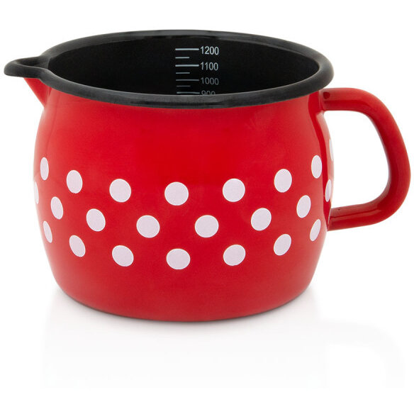 Cana cu Cioc Tufne 1.3L Metal Emailat Diametru 12CM Rosu/Alb/Negru