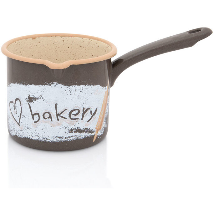 Cana cu Maner Lung Bakery 1.2L Metal Emailat Diametru 12CM Maro/Bej