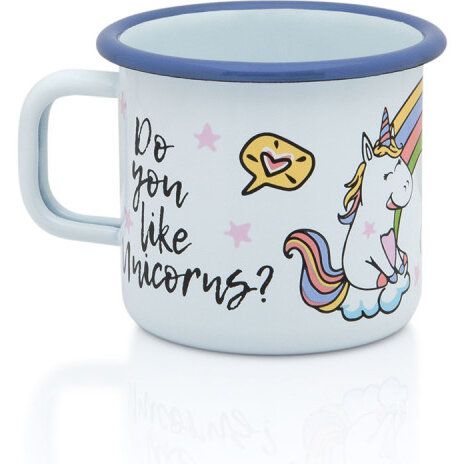 Cana Unicorn 0.37L Metal Emailat Alb/Albastru