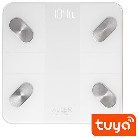 Cantar Electronic Inteligent de Baie AD 8186 Display LED Maxim 180KG Bluetooth Tuya Platforma de Sticla 6MM Auto ON/OFF Alb