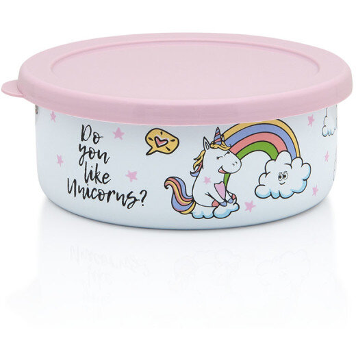 Caserola cu Capac Unicorn 0.75L Diametru 14CM Alb/Roz
