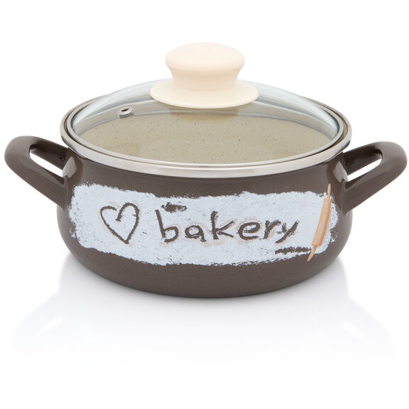 Cratita Cu Capac Sticla Bakery Capacitate 1.85L Diametru 16CM Maro/Bej