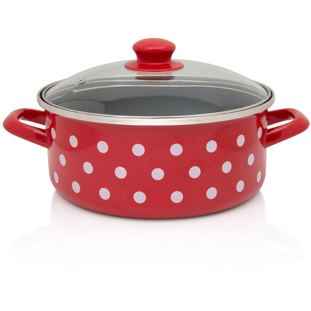 Cratita Cu Capac Sticla Tufne Capacitate 2.2L Diametru 18CM Rosu/Alb