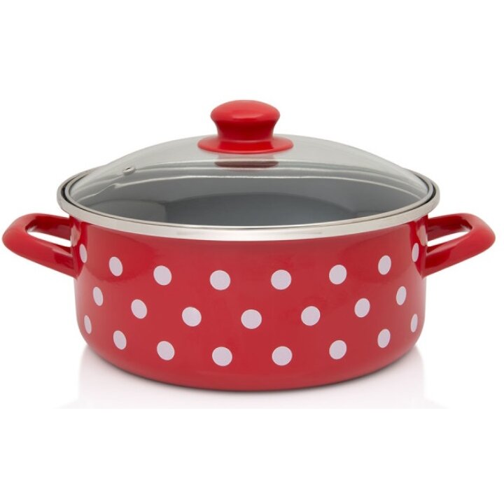 Cratita Cu Capac Sticla Tufne Capacitate 2.75L Diametru 20CM Rosu/Alb