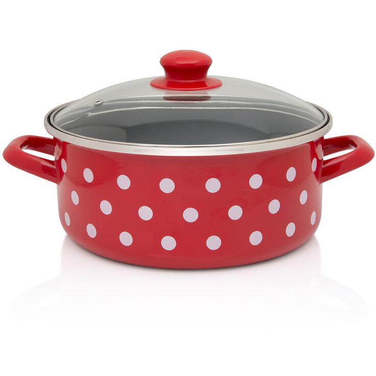 Cratita Cu Capac Sticla Tufne Capacitate 4.75L Diametru 24CM Rosu/Alb