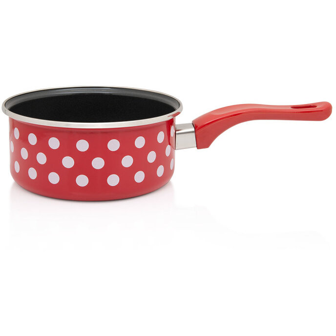 Cratita cu Maner Lung Tufne Capacitate 1.5L Diametru 16CM Rosu/Alb/Negru