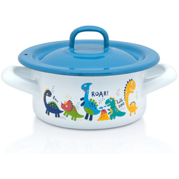 Cratita Mica cu Capac Dino Capacitate 0.75L Diametru 12CM Alb/Albastru