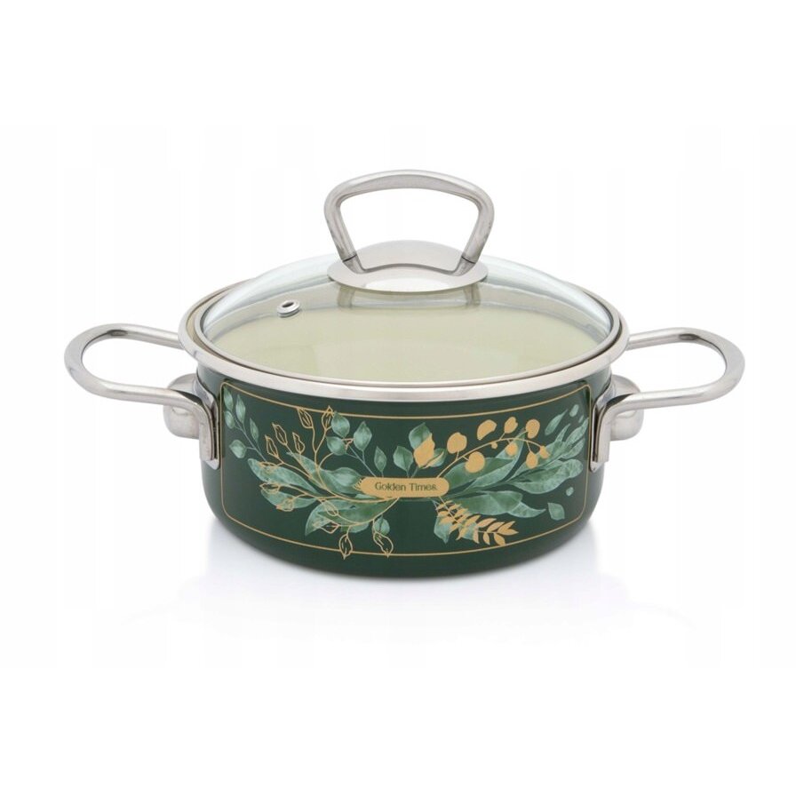 Cratita Mica cu Capac Sticla Golden Times Capacitate 1.5L Diametru 16CM Verde