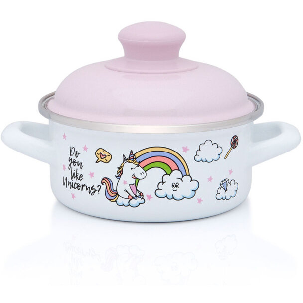 Cratita Mica cu Capac Unicorn Capacitate 1L Diametru 14CM Alb/Roz