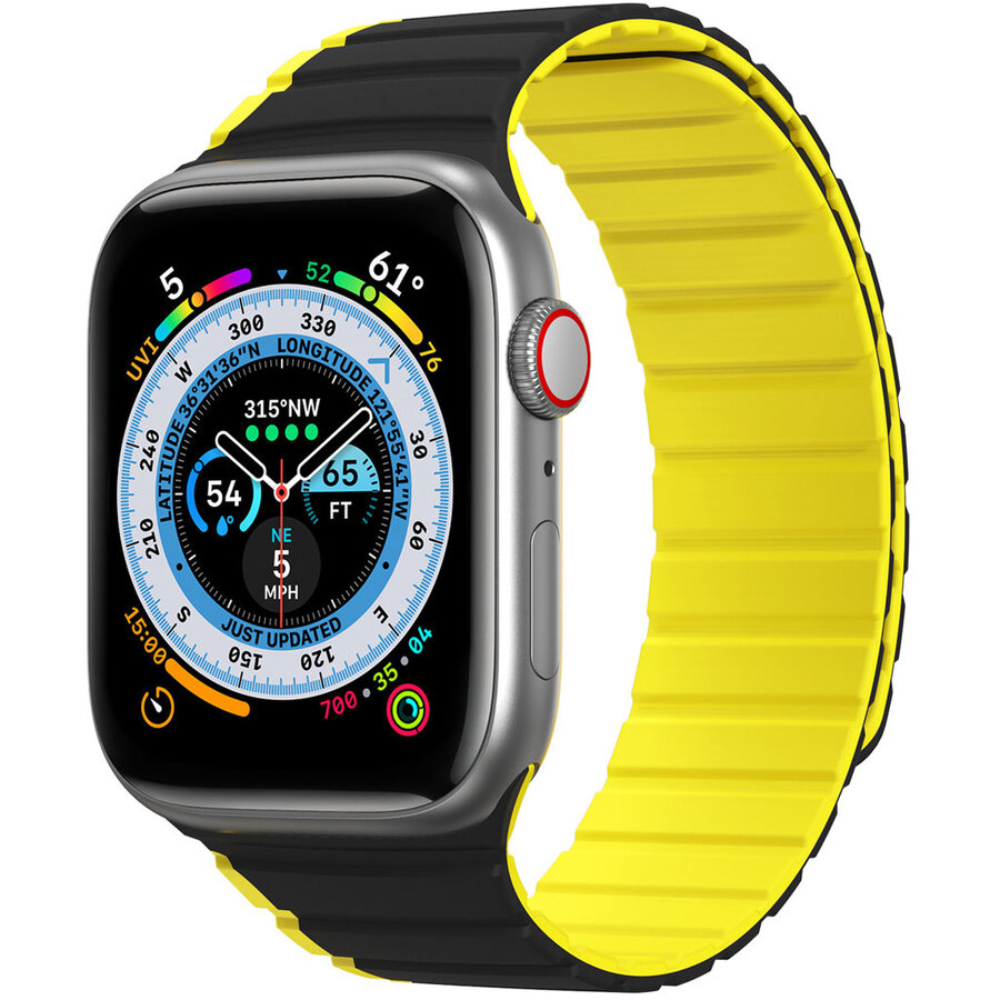 Curea Smartwatch compatibila cu Apple Watch 4/5/6/7/8/SE 38/40/41mm Negru/Galben