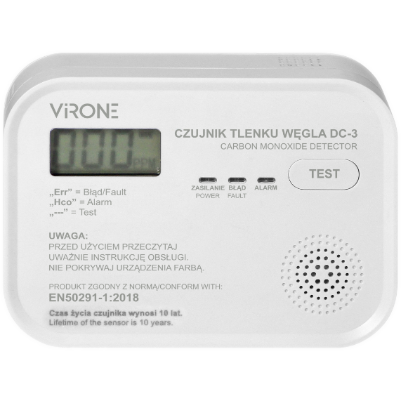 Detector Monoxid de Carbon DC-3 Ecran LCD pe Baterii 3x AA Buton TEST Alb