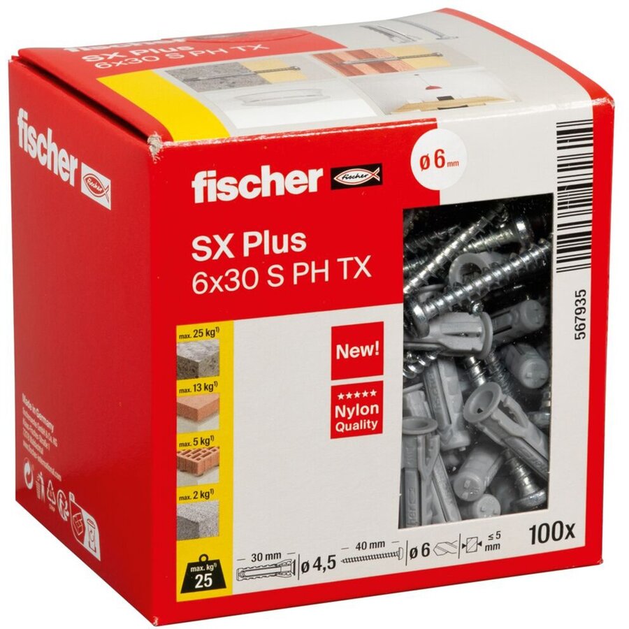 dowel SX Plus 6x30 PH TX (light grey, 100 pieces, with TORX screw)