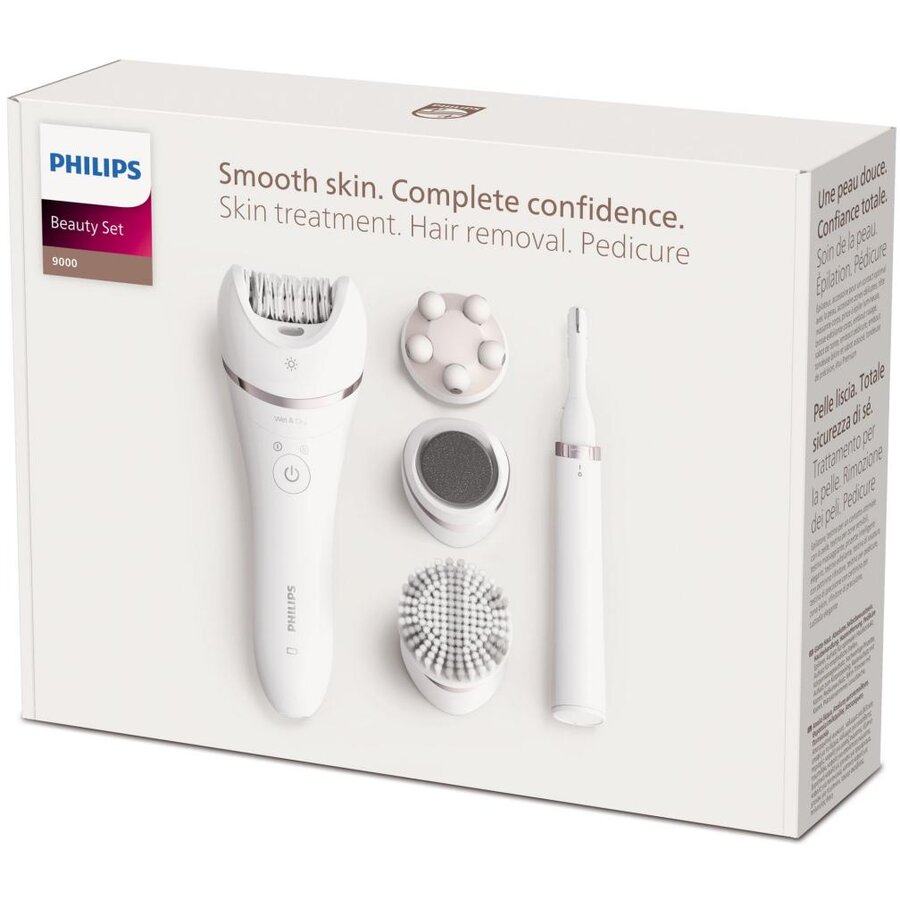 Epilator Umed Si Uscat Philips Seria 9000 BRE740/90 12 Accesorii 32 Pensete Ffara Fir Alb